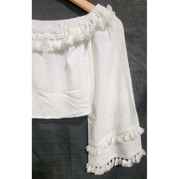 SKYLAR+MADISON White Bell Tassel Sleeve Top Crop Beach Boho Gypsy Festival NWT M - Picture 4 of 11